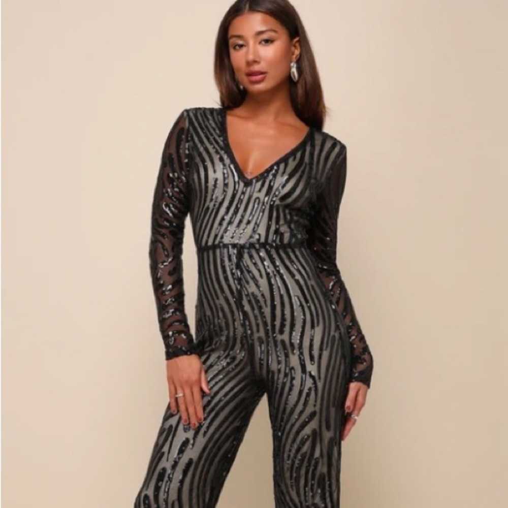 Chic Black Sequin Jumpsuit